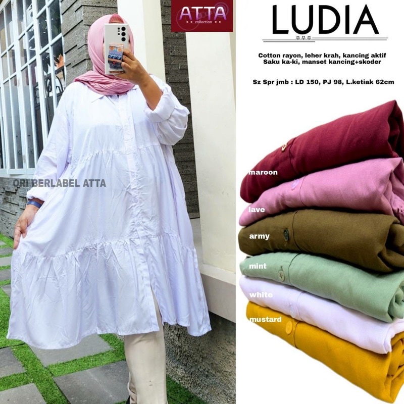 Atasan Wanita Muslimah Ludia Jumbo Tunik Bahan Katun Rayon Twill Motif Polos Busui LD140 150 160