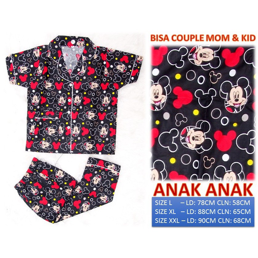 Piyama Anak / Kids CP celana panjang lengan pendek katun jepang motif BLACK MICKEY AK 009