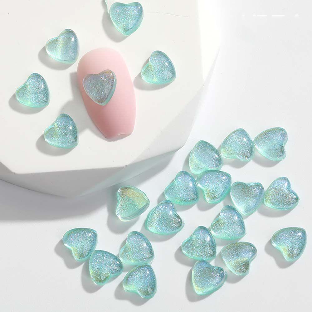 Mxbeauty Jantung Kuku Berlian Buatan DIY Glitter Warna Manicure Resin Persegi Panjang Kuku Bor Flatback 3D Nail Charms