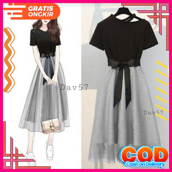 Midi Dress Code Brokat Paskah Baju Natal Imlek Pesta Brukat Wanita Korea Kondangan Wedding Korean St