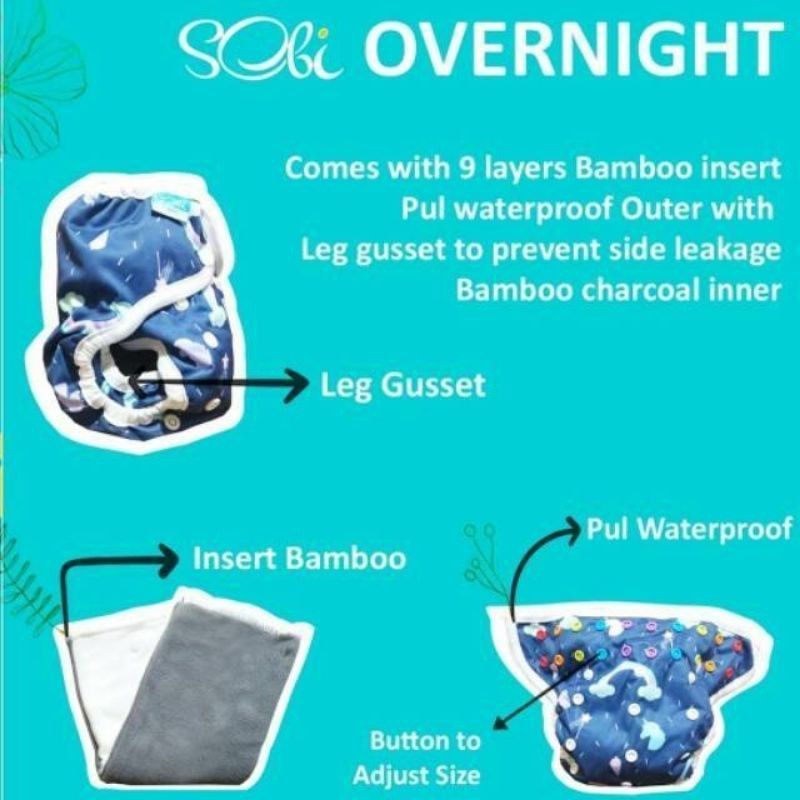 Clodi Sobi Overnight Bamboo ( GRATIS Laundry Net / Liner Sobi / Sabun Yuspin )