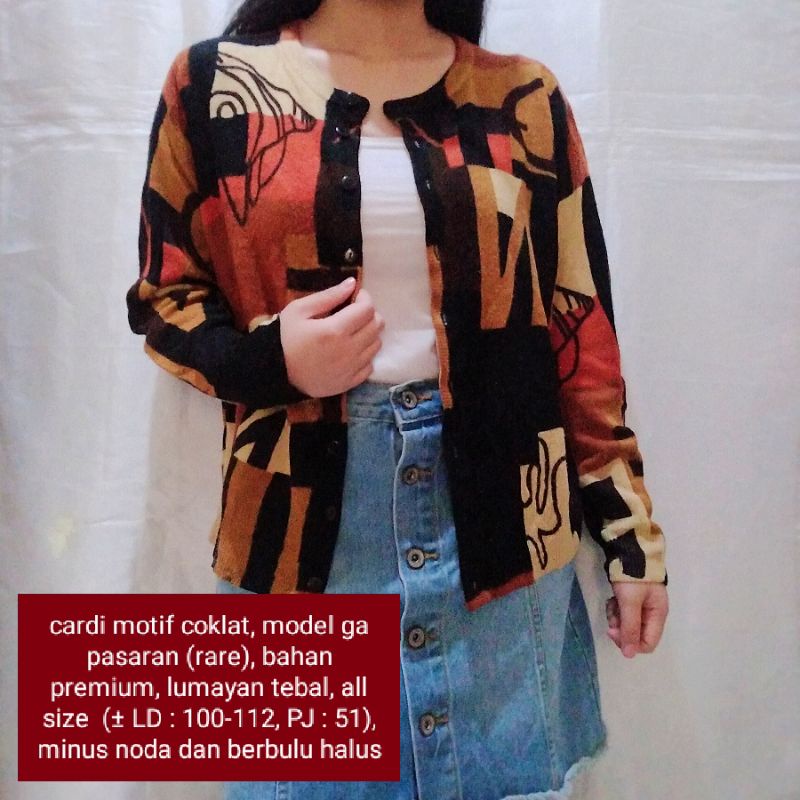 NEW STOCK‼️THRIFT Cardigan Vest Rajut Premium Pastel Kepang Cable Branded Academia Ketupat Argyle Murah-cardi coklat motif