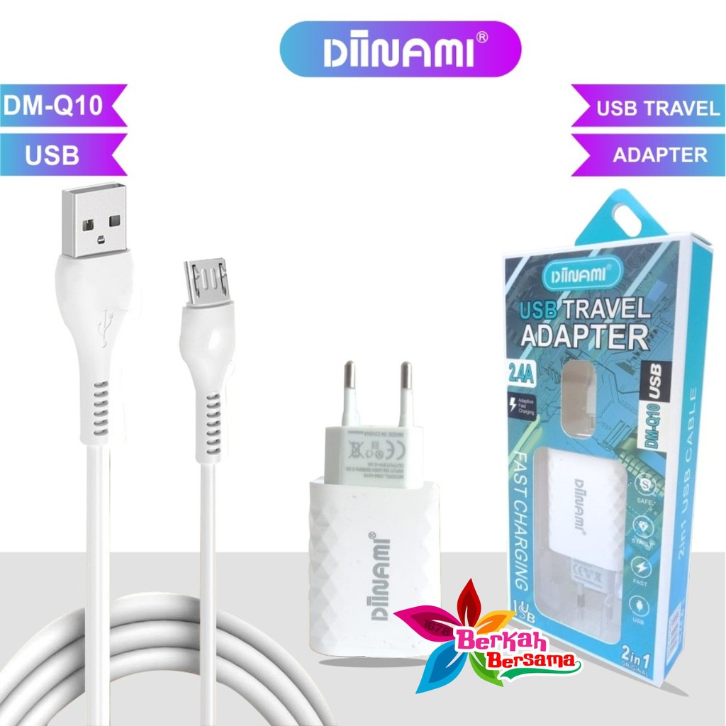 BM058 Diinami Q10 Cashan charger original 2.4Amper Samsung oppo xiaomi realme Vivo Free kabel Micro BB3250