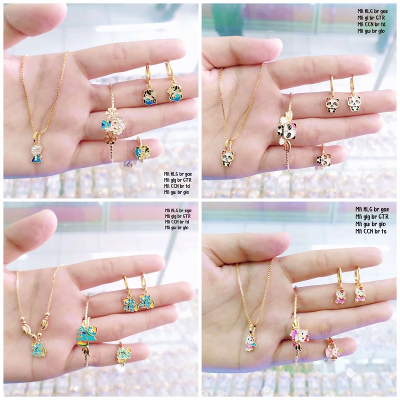 Meilyn Set Perhiasan Anak Imitasi Lengkap Gelang Kalung Cincin Anting Motif Unicorn Panda Frozen Oct