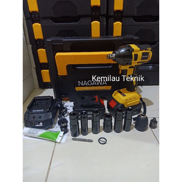Mesin Bor Impact Wrench NAGAWA 21V NIC21K Baterai Brushless Cordless Pembuka Baut 21 Volt Buka Baut 