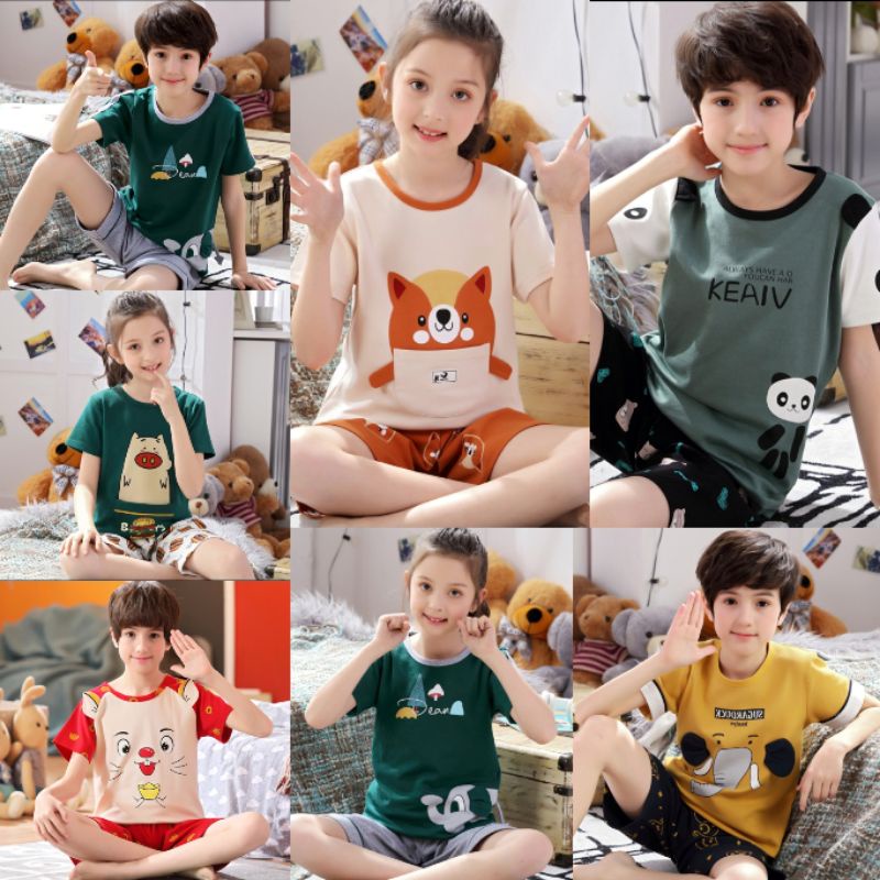 Stelan hotpant piyama anak laki cewek /baju tidur/baju santai anak impor|Setelan baju anak unisex