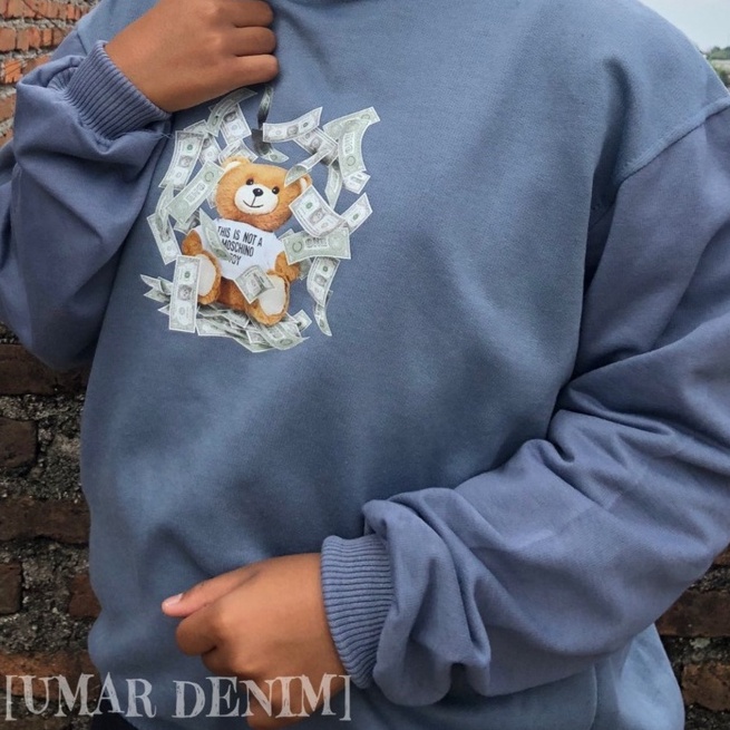 Sweater Hoodie Umardenim Terbaru Motif Money Bear Bahan Fleece Korean Style Trendy