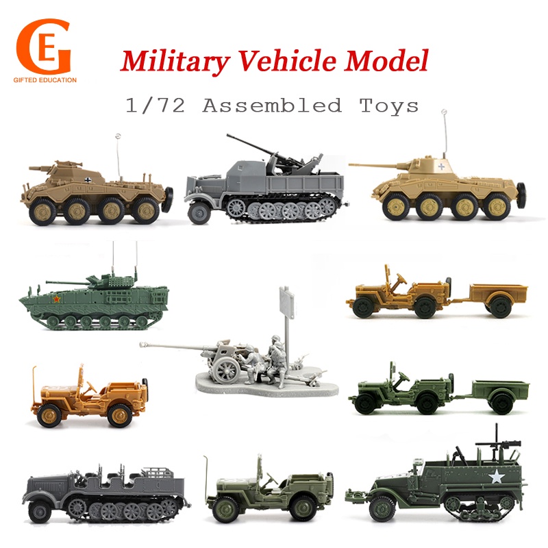 Mainan Simulasi Model Tank Militer Jeep Cougar M3A1 4D Skala 1 / 72