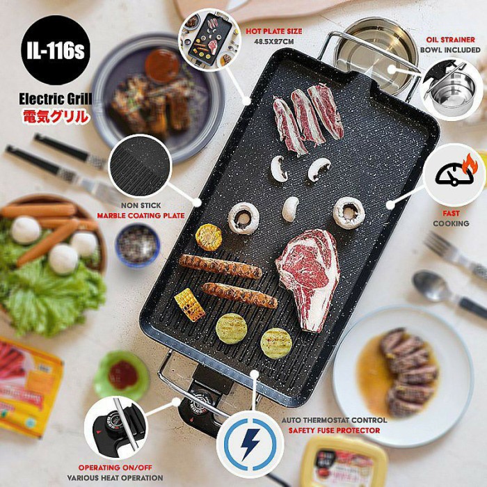 Idealife Grill Pan Electric IL116S 116S Pemanggang BBQ listrik