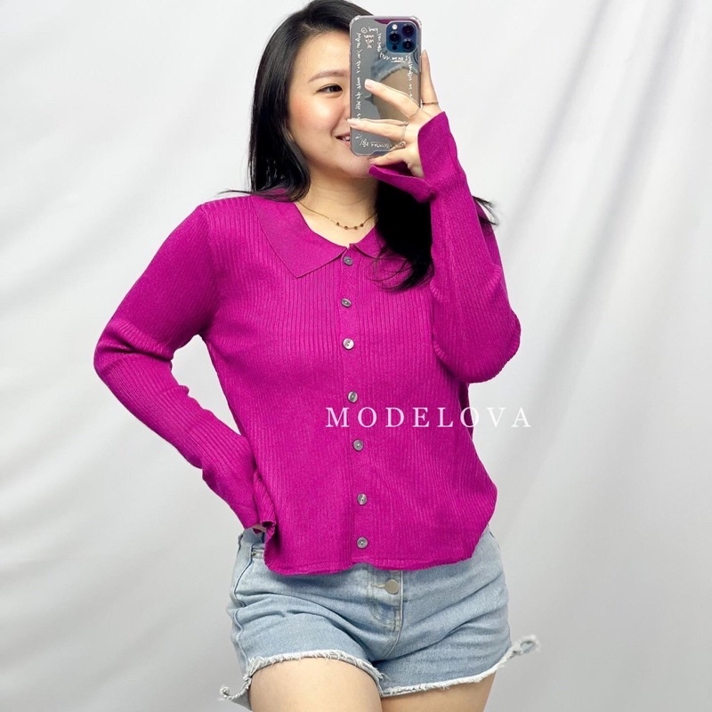 MDLV ~ K255# Knit Long Sleeve Shirt Atasan Blouse Rajut Lengan Panjang Fashion Import