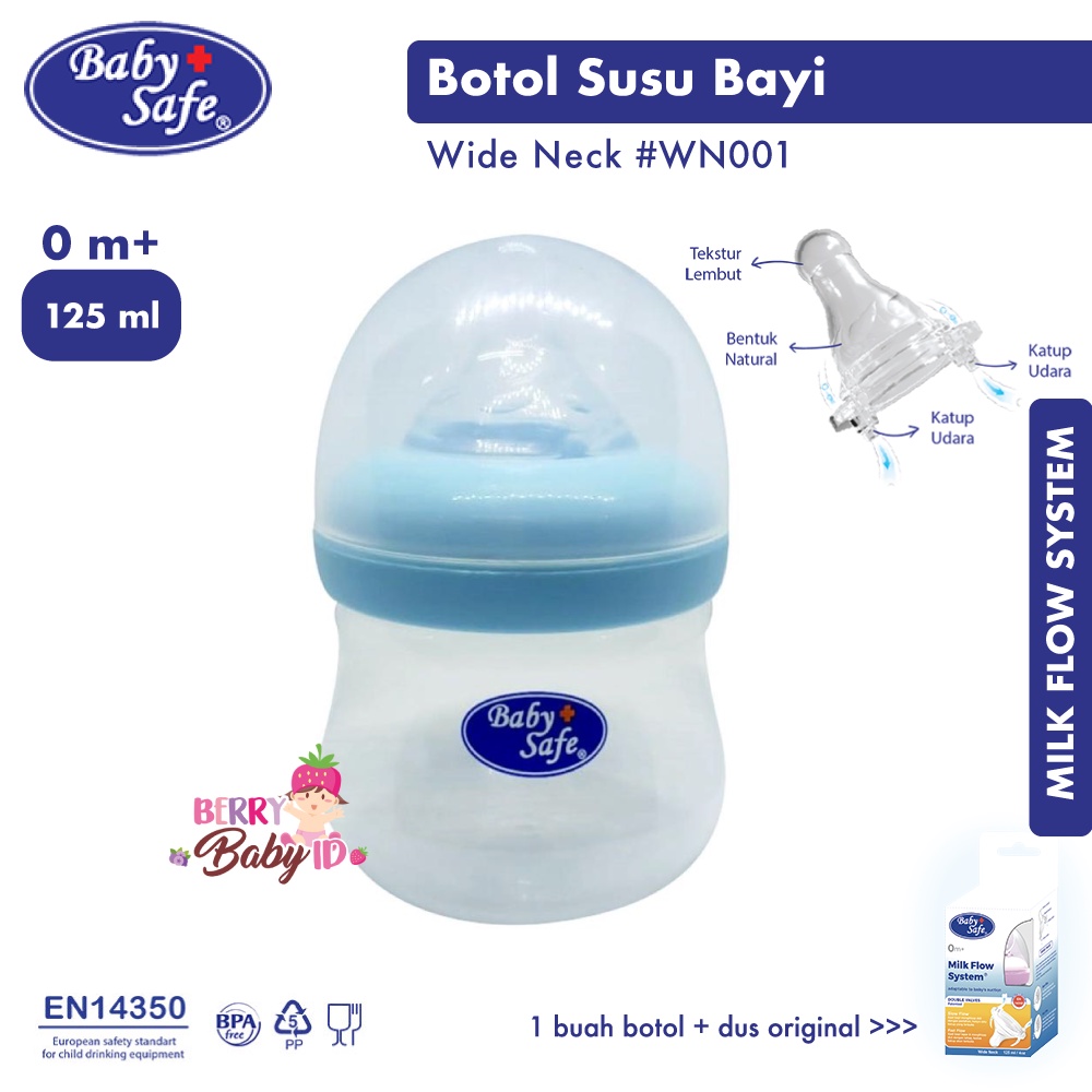 Baby Safe Botol Susu Bayi 125 Ml Wide Neck Baby Bottle WN001 BBS072 Berry Mart