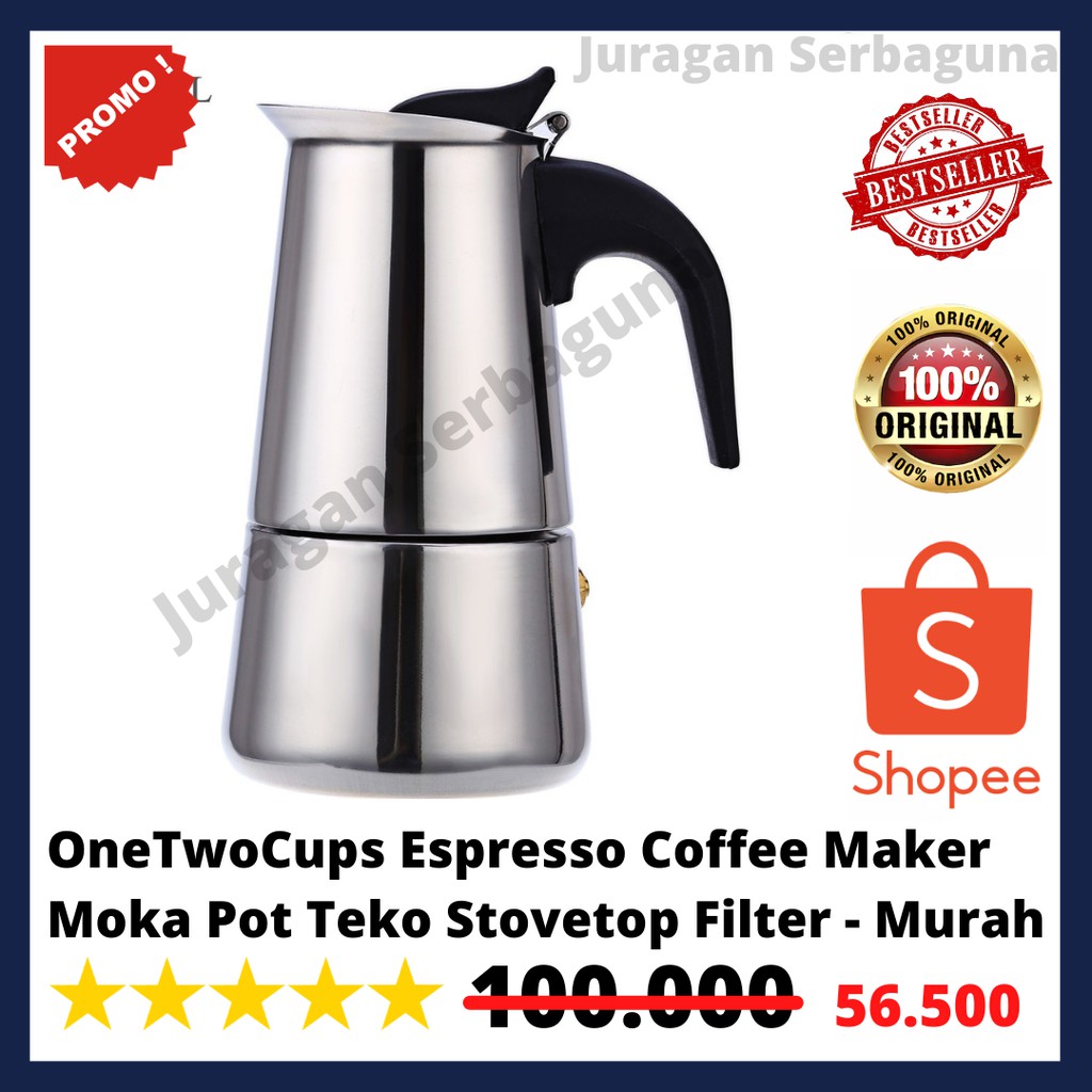 OneTwoCups Espresso Coffee Maker Moka Pot Teko Stovetop Filter - Murah