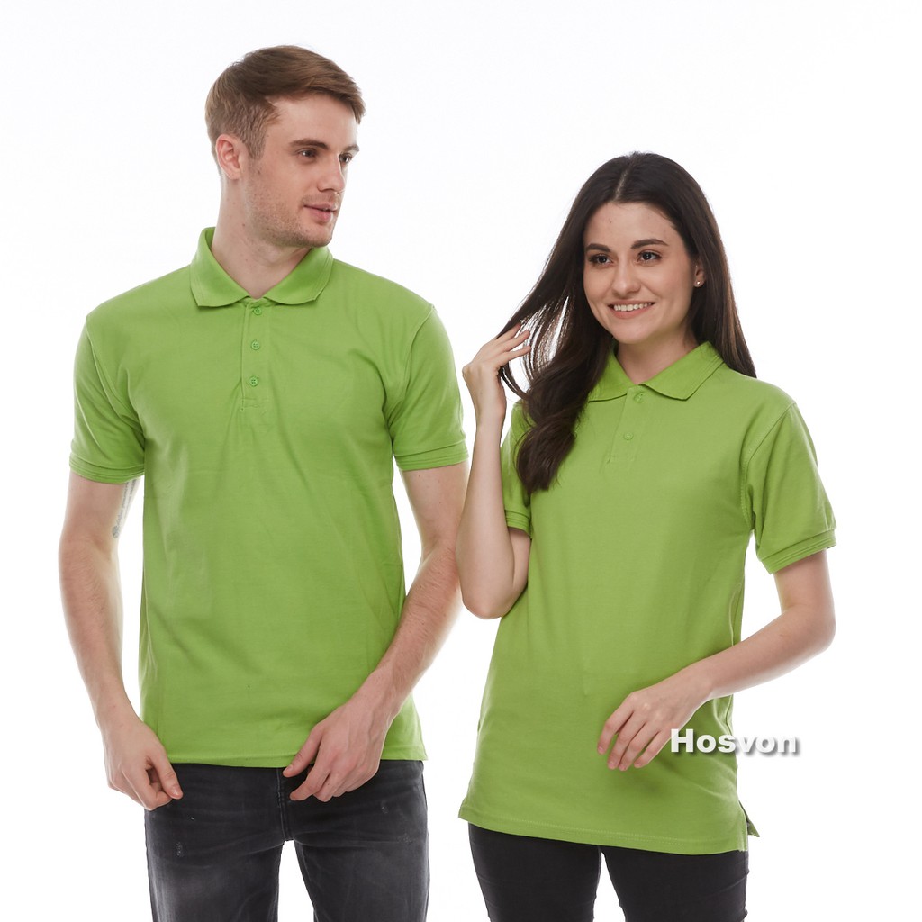 HIJAU STABILO Hosvon Kaos Kerah Wangki COTTON 100% Size S-XXL ( PRIA &amp; WANITA )