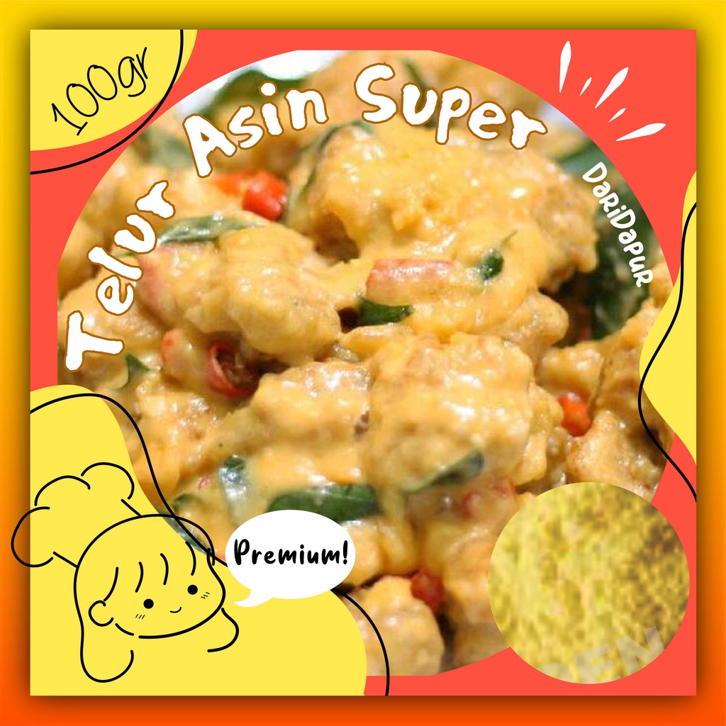 

Bubuk Saus Telur Asin / Salted Egg Sauce | Bumbu Bubuk Tabur Makanan Instan Aneka Rasa Telur / Telor Asin / Salted Egg Super Untuk Jajanan, Snack Keripik, Kripik, Makaroni, Makroni Goreng | Powder Makanan Ringan Murah, Aman, Premium, Halal 100gr