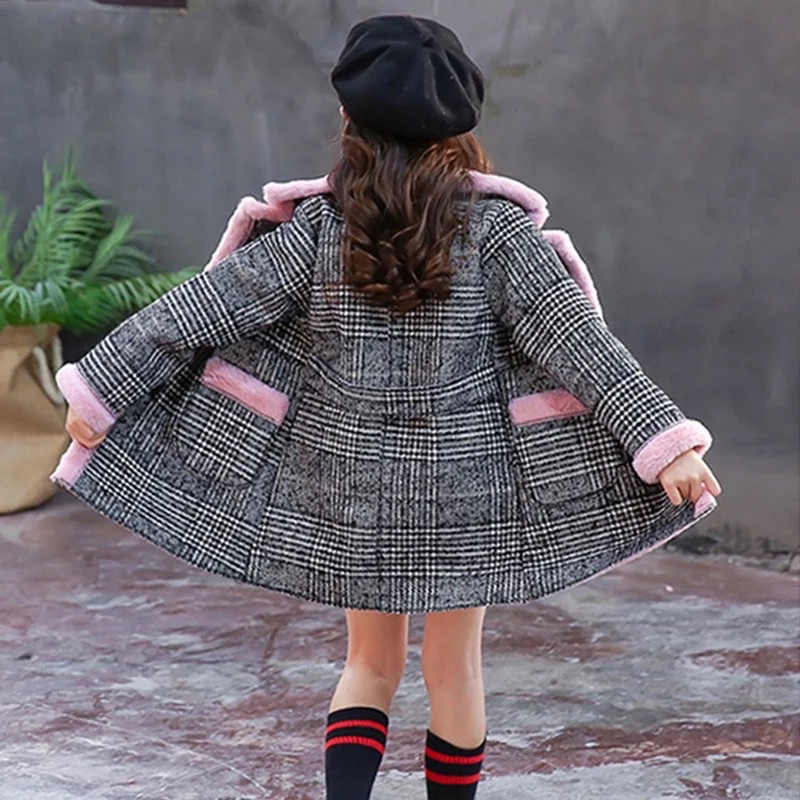 Winter Wool Plaid Coat Korea Kids Jaket Wol Anak