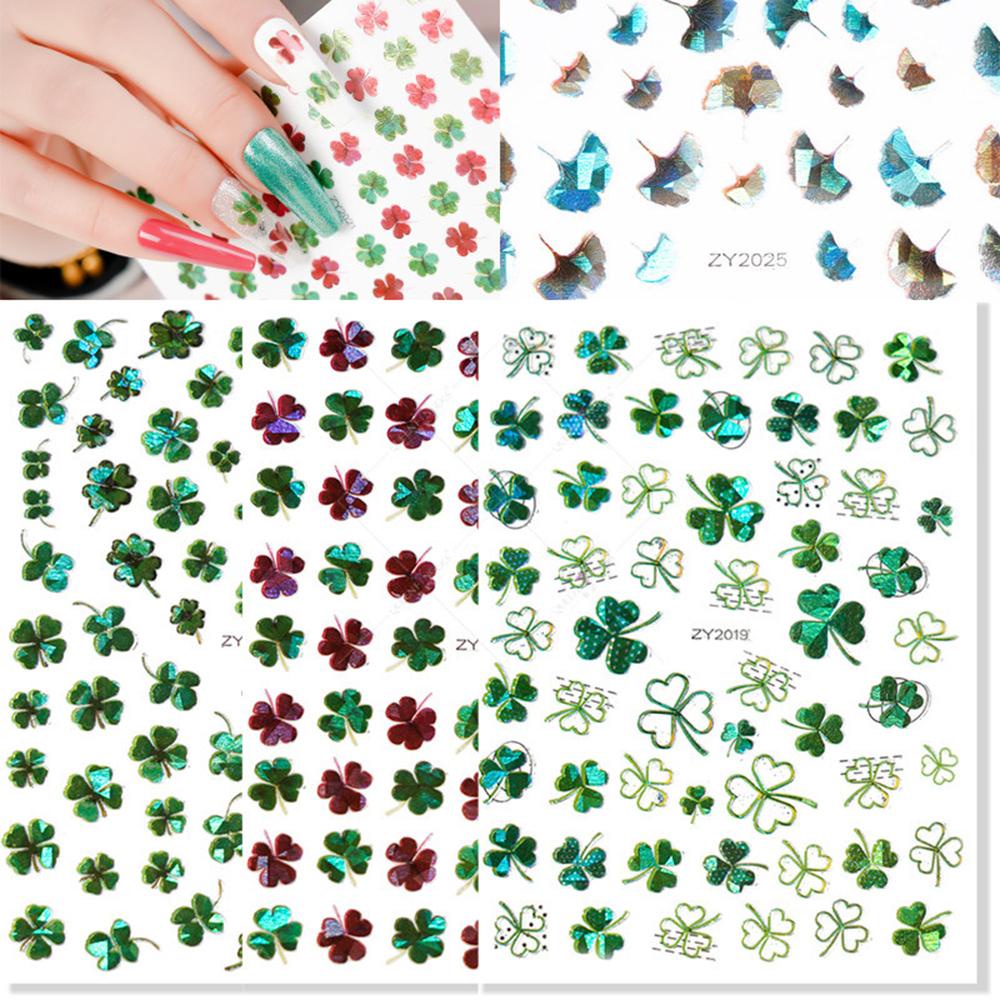 Agustin 3D Stiker Nail Art Pesona Four-leaf Clover Lucky Nail Art Dekorasi