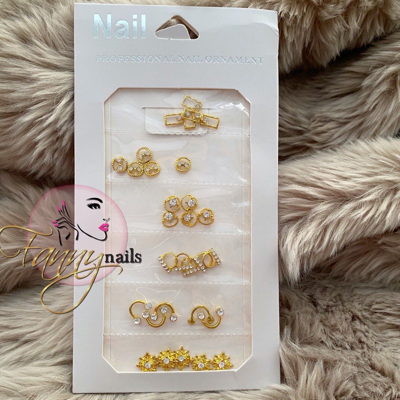 Nail charm charms swarovski gold metal hiasan nail art acc aksesoris hiasan ghw nailart