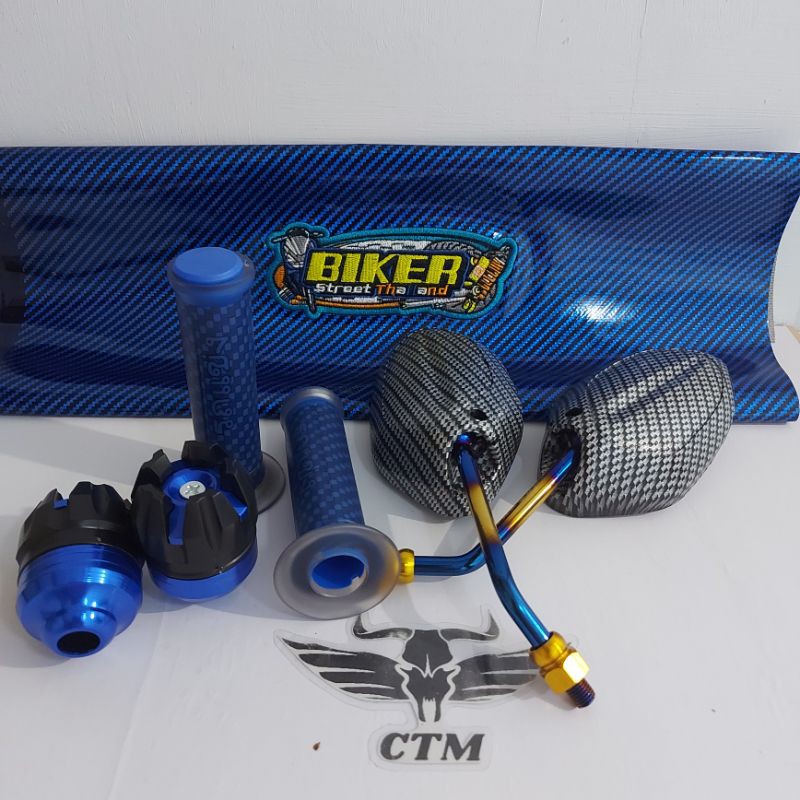 [PAKET 4B] SPION BEAT TWOTONE + GRIP CARBON + SARUNG KULIT JOK + JALU AS RODA DEPAN - BIRU