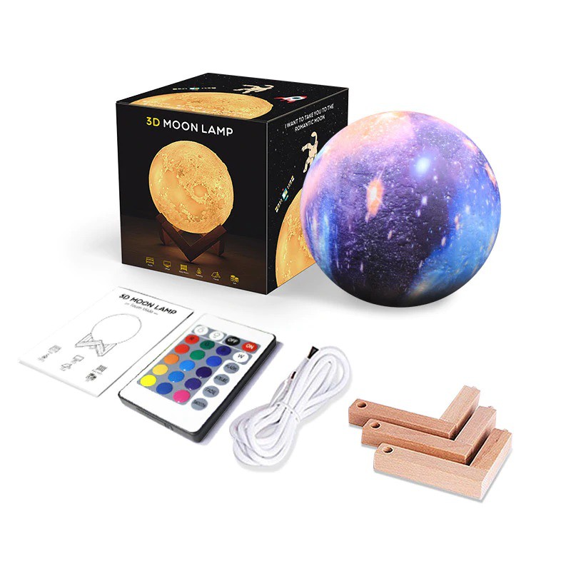 3D Print Colorful Starry Sky Lunar - Lampu Tidur Bentuk Planet - 18 cm