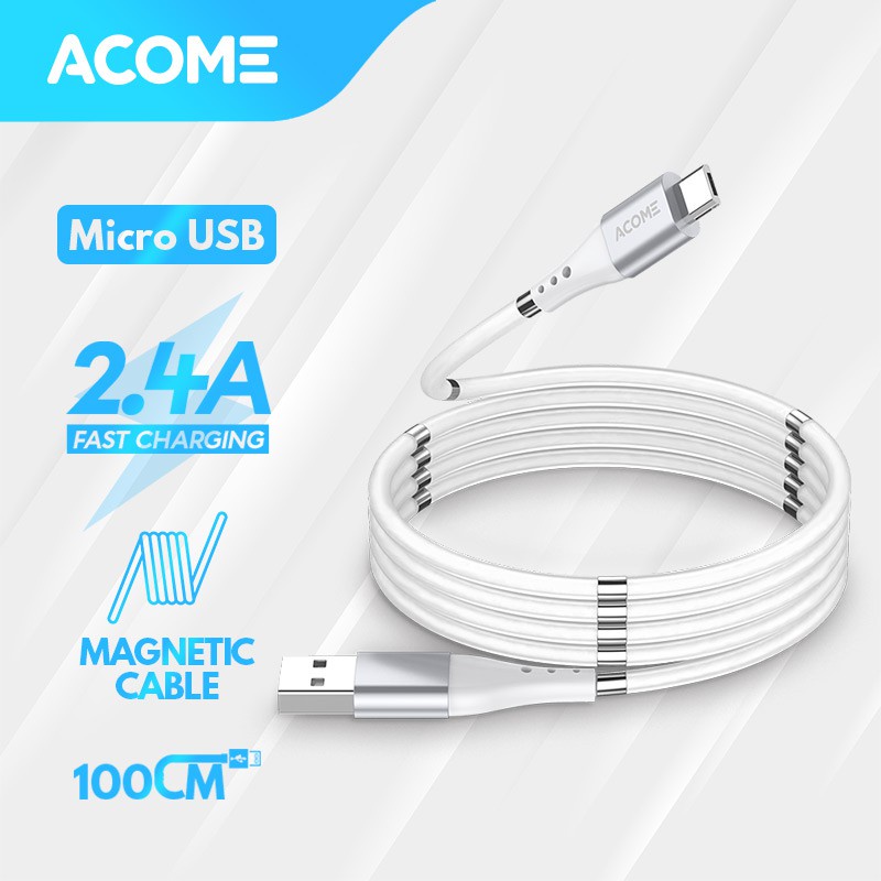 ACOME Kabel Self Winding Magnetic Fast Charging 2.4A Garansi Resmi 1 Tahun ATM010 – Micro USB