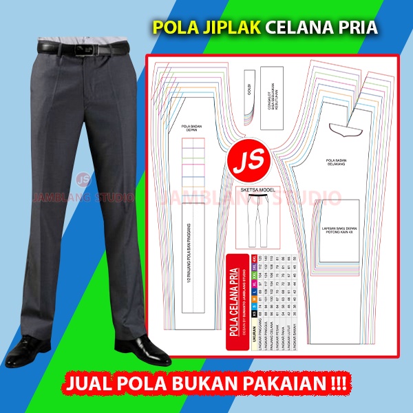 Pola Jiplak Celana Pria 8 in 1 [ Pola Baju Jamblang Studio ]