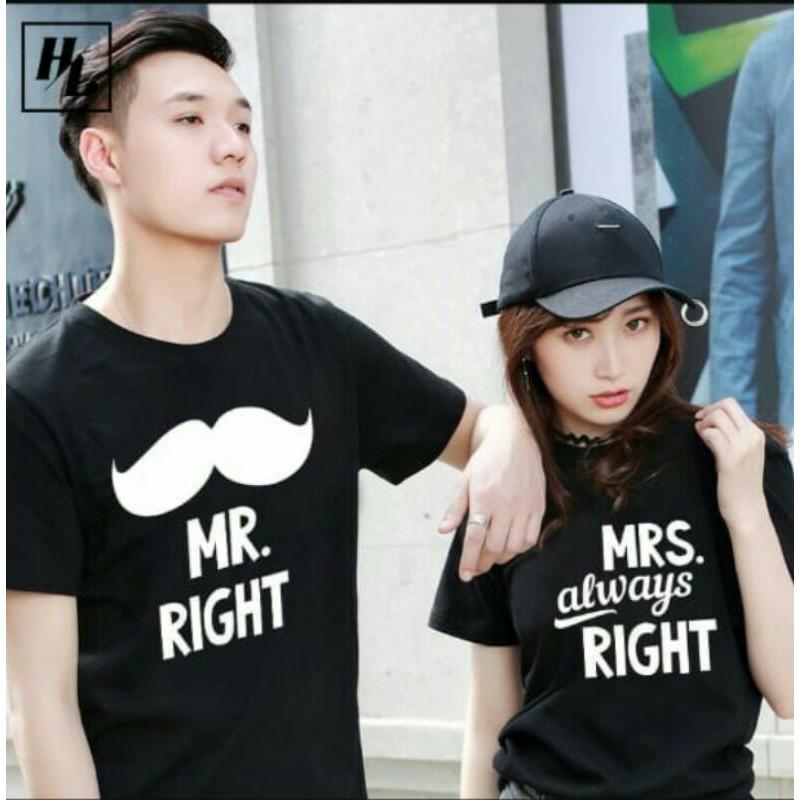 Kaos Couple / Kaos Pasangan / Baju Couple / Baju Pasangan Mustache Hitam