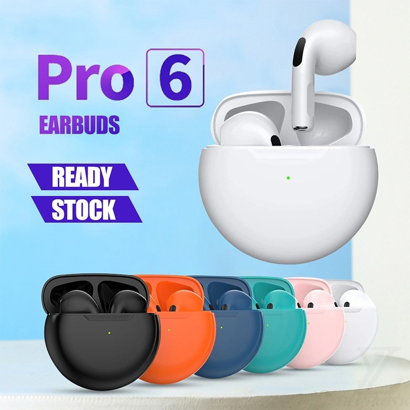 (COD) Pro6 TWS Bluetooth 5.1 Earphones whit microphone Wireless Bluetooth Headset In-ear Water Proof Earbud  Wireless Earphone HiFi Stereo Headset with Mic Headphone henset hedset