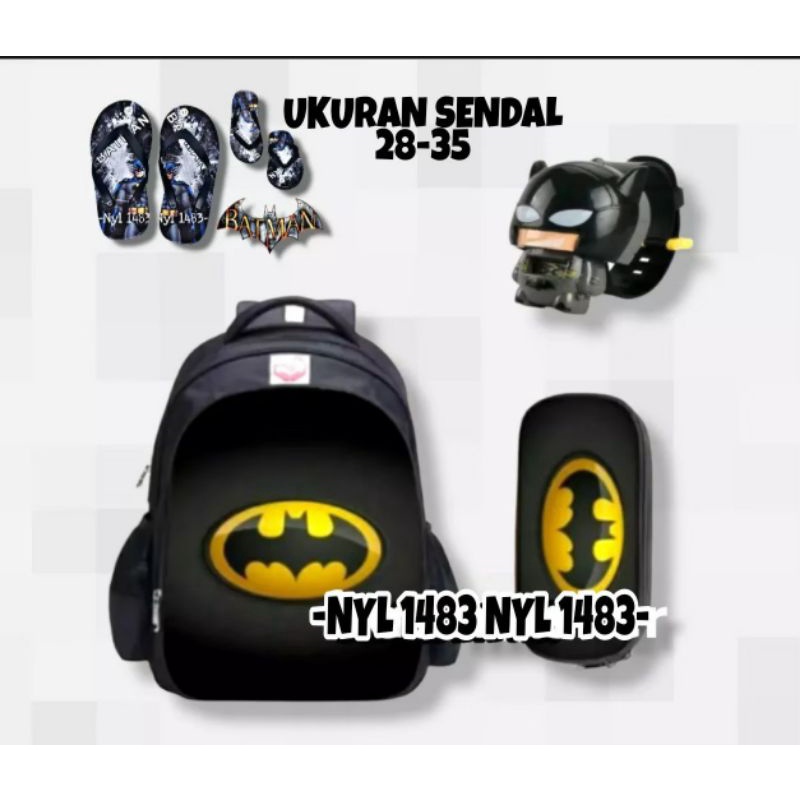 (COD)Ransel Batman Logo Avengers 3in1 Tas Ransel anak sekolah+jam pencet+sendal 28-35