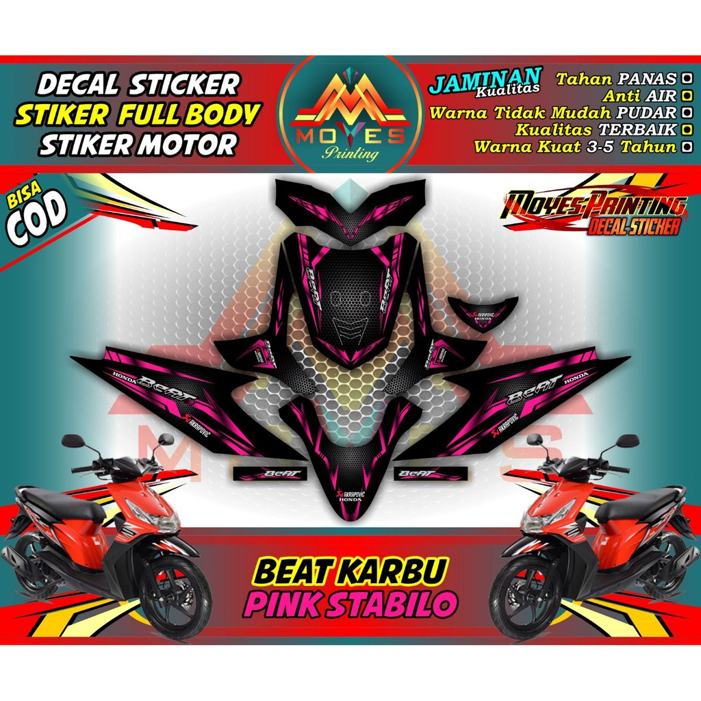 decal stiker honda beat matrix line pink - stiker motor beat karbu variasi pink spec C