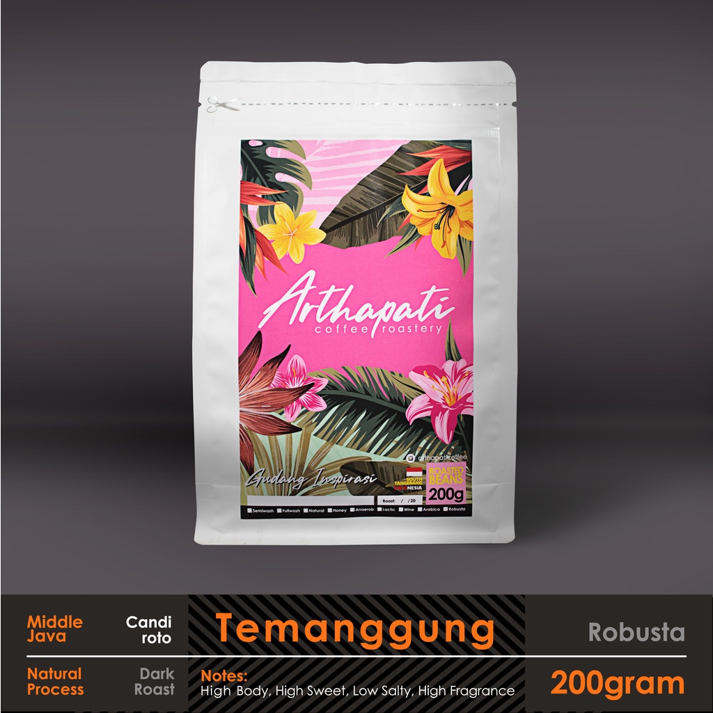 

Biji Kopi Temanggung Robusta Natural Processed Arthapati Roasted Beans Coffee 200 gram