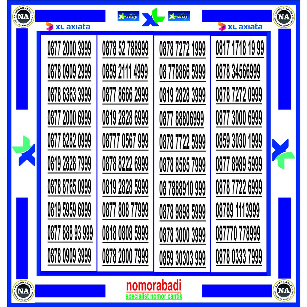 nomorcantik kartu perdana xl 4G 999 H1000