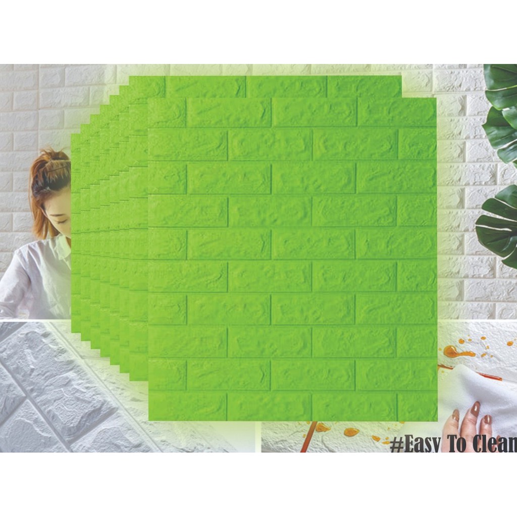 TERLARIS Sticker Wallpaper Dinding 3D Embosed Model Bata kayu dan batik Sticker Wallpaper Dinding 3D-BATA HIJAU