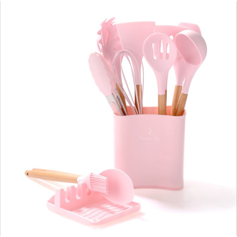 Square Bucket Utensil Set 13 Pcs / Peralatan Masak Goreng Tumis Rebus Panggang Sutil Spatula Silikon