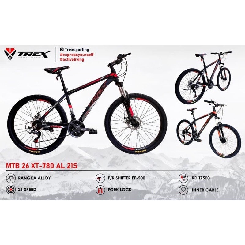SEPEDA GUNUNG 27.5 MTB TREX XT-780 FRAME ALLOY 21 SPEED