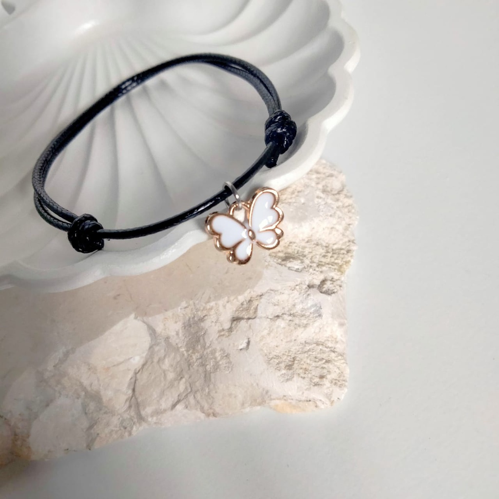 Gelang Kupu Putih Butterfly Tali Satin Hitam