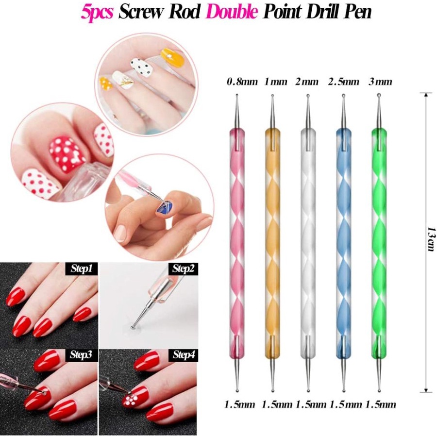 Alat Lukis Kuku nail art Dotting tools  kutek gel Dot pen titik isi 5