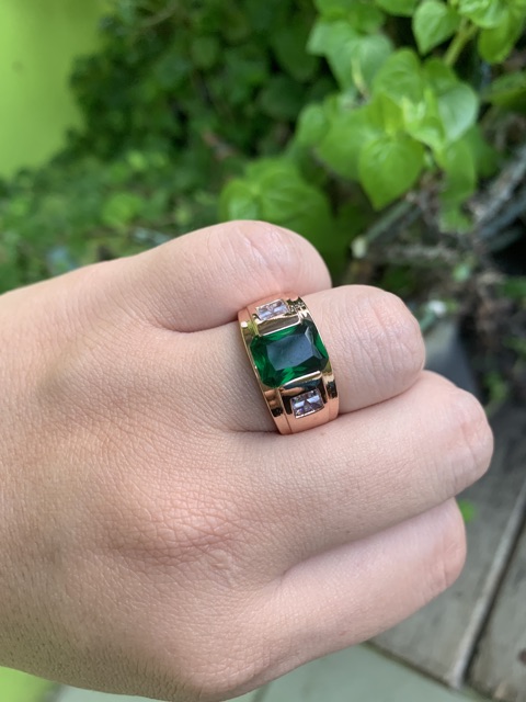 Cincin Minimalis Mewah Batu Zamrud Hijau Green Emerald Rose Gold Filled High Quality