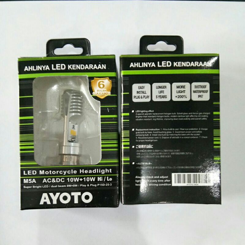 Lampu depan Led Ayoto M5A AC DC kaki 3-Bohlam led motor