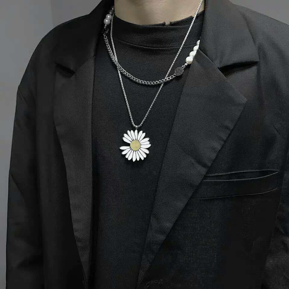 Kalung Rantai Panjang Liontin Bahan Titanium Steel Gaya Hip Hop Untuk Pria