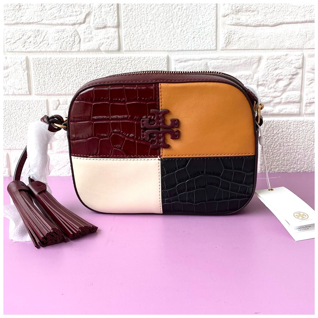 Tas Wanita Branded Tory Burch TB McGraw Embossed Color Block Camera Bag - 100% Original - Hopestead 