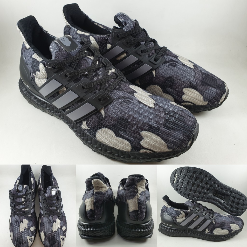 Sepatu Kets Adidas Ultra Boost 4.0 X Bape Camo Black Grey Hitam Abu