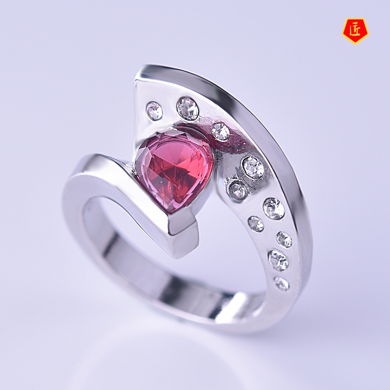 [Ready Stock]Creative Personality Platinum Inlaid Ruby Ring