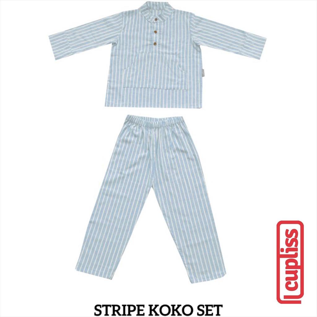 Little Palmerhaus Stripe Koko French Blue Baju Koko Anak