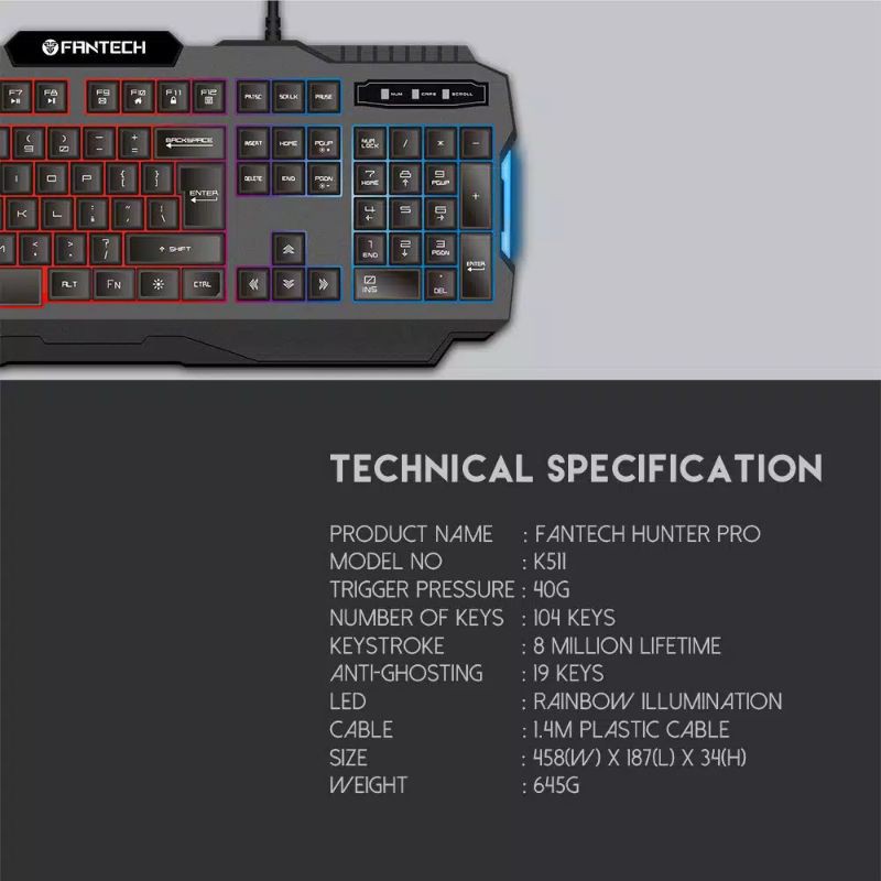 Fantech K511 HUNTER PRO Gaming Keyboard Kualitas Terbaik