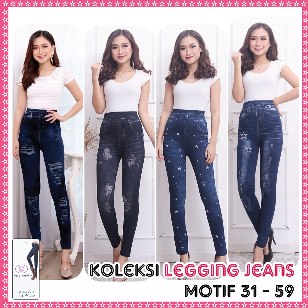 legging Jeans Wanita [ motif 31 - 59] / Leging JEANS import / Celana Legging Jeans / YING FASHION
