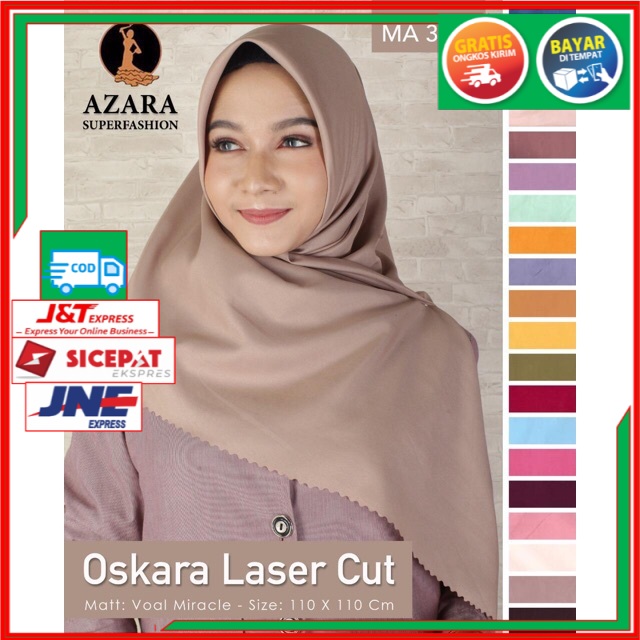 Grosir Hijab Azara Scarf Oskara Lc Murah Jilbab Segi Empat Voal Polos Laser Cut Segi 4 Termurah-0