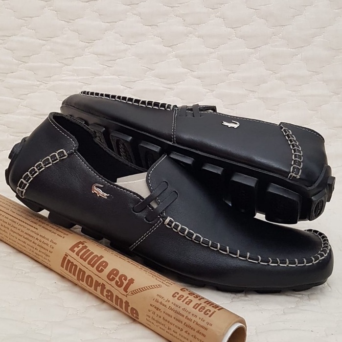 Slip On Kulit Asli Pria Distro Rajut Hitam Slop Casual Santai Sepatu Steet Walk Flat Kerja Nyaman Murah Ringan Kuat