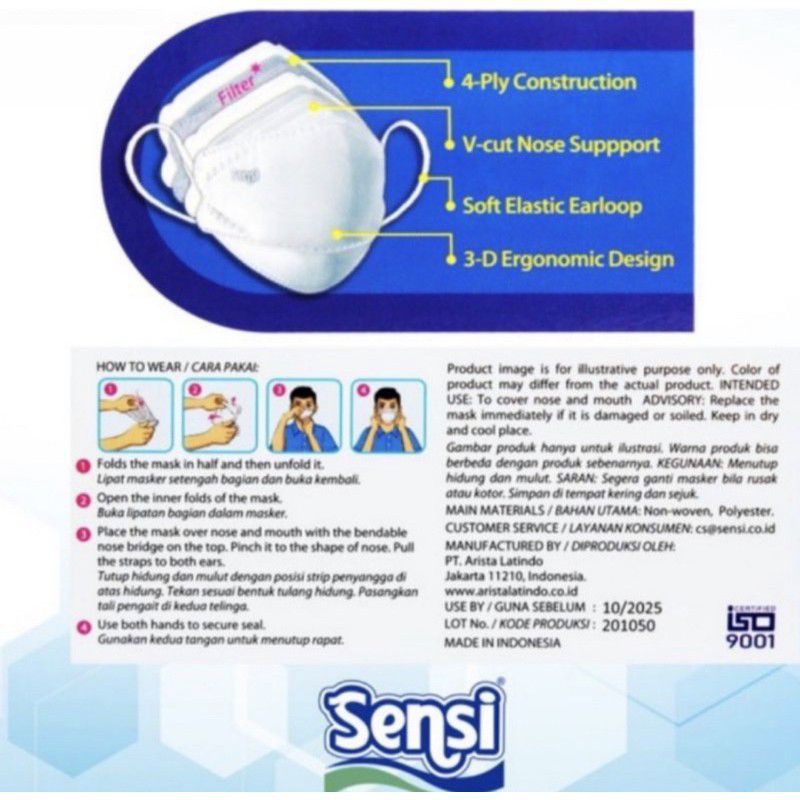 Masker sensi convex max 4 ply earloop per pcs