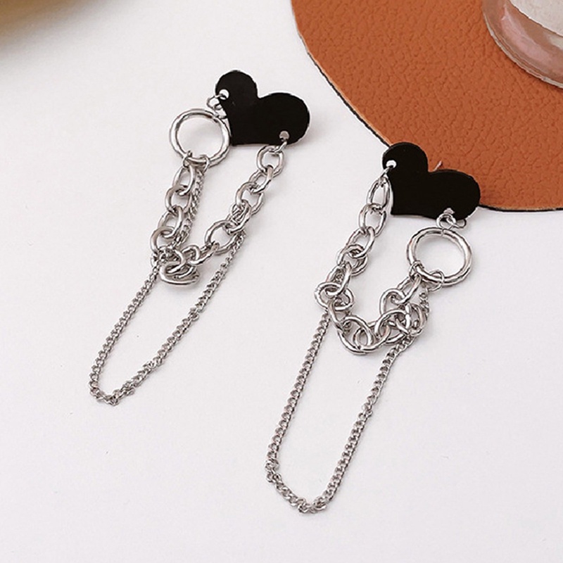 Anting Rantai Panjang Bentuk Hati Warna Hitam Gaya Vintage Untuk Perempuan