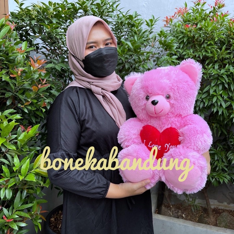 Boneka Beruang Teddy Bear Love Topi Size 50 Cm Label SNI